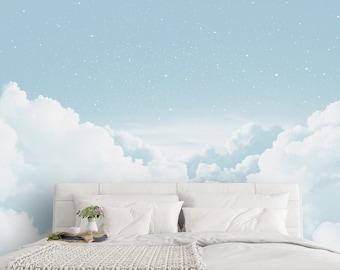 Pastel Blue Clouds Sky Wall Mural – Dreamy Boys Room Nursery Wallpaper CCM142