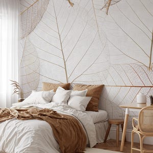 Minimal Faux Gold Leaf Vein Wallpaper - Tropical Leaves Modern Botanical Wall Mural CCM182