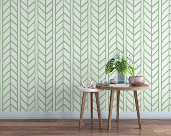 Geometric Herringbone Wallpaper with Green Chevron  CC130