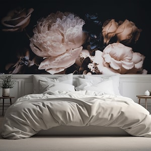 Dark Peonies Floral Peel and Stick Wall Mural- Removable Photo Flowers Wall Decal - Beautiful Botanical Self Adhesive Wallpaper CCM163