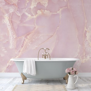 Pink Marble Peel and Stick Mural Wallpaper - Stone Texture Self Adhesive Decor - Removable Accent Wall Decal - Bathroom Wall Paper CCM029