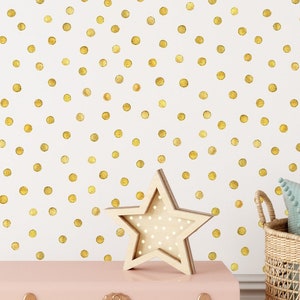 Gold Polka Dots Removable Wallpaper - Minimalism Boho Style Peel and Stick Wall Mural CC099