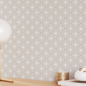 Beige Art Deco Design Wallpaper - Removable Geometric Peel and Stick Retro Shapes Wall Mural CC122