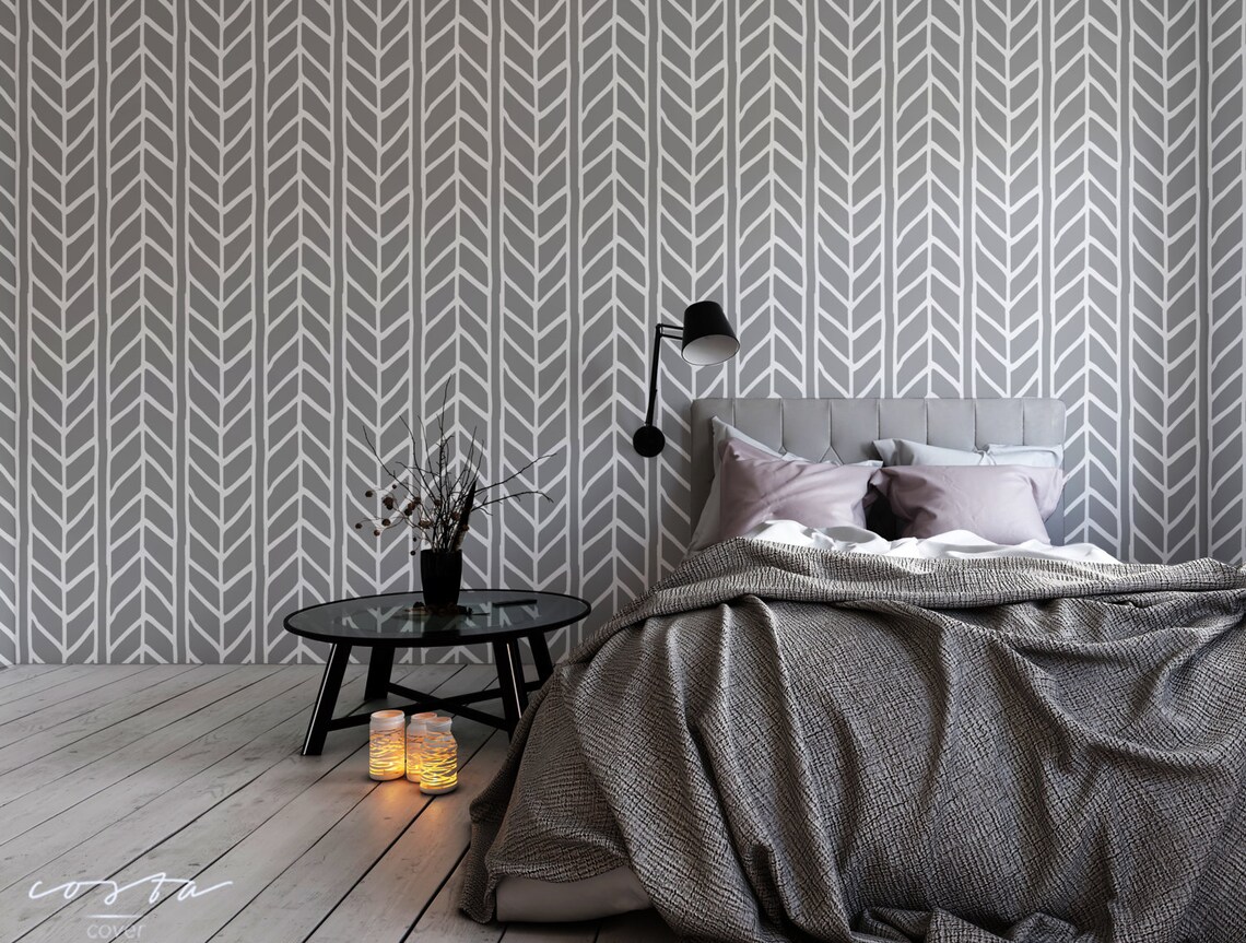 Removable Wallpaper Herringbone Wallpaper Geometric Peel and Etsy