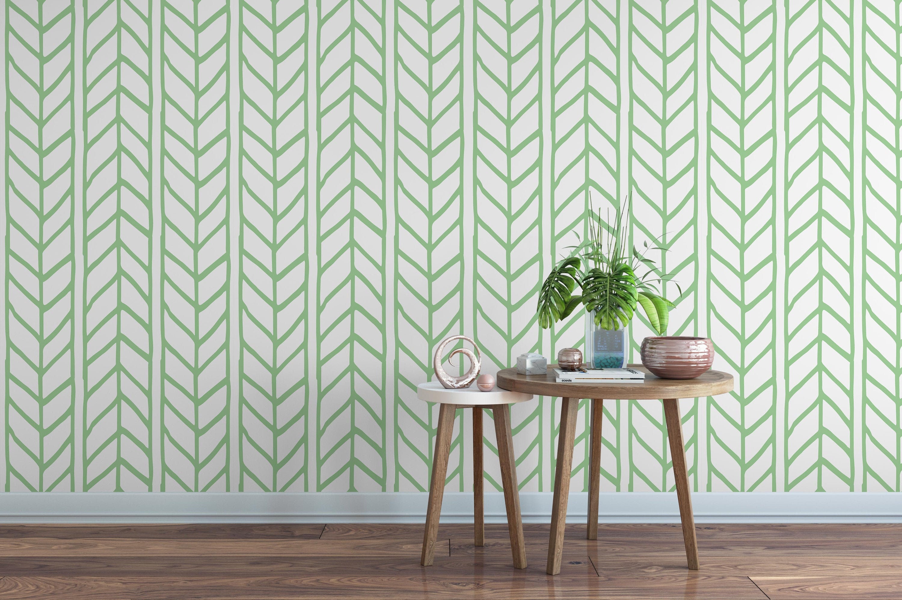Green Chevron Peel and Stick Wallpaper Herringbone Removable Etsy