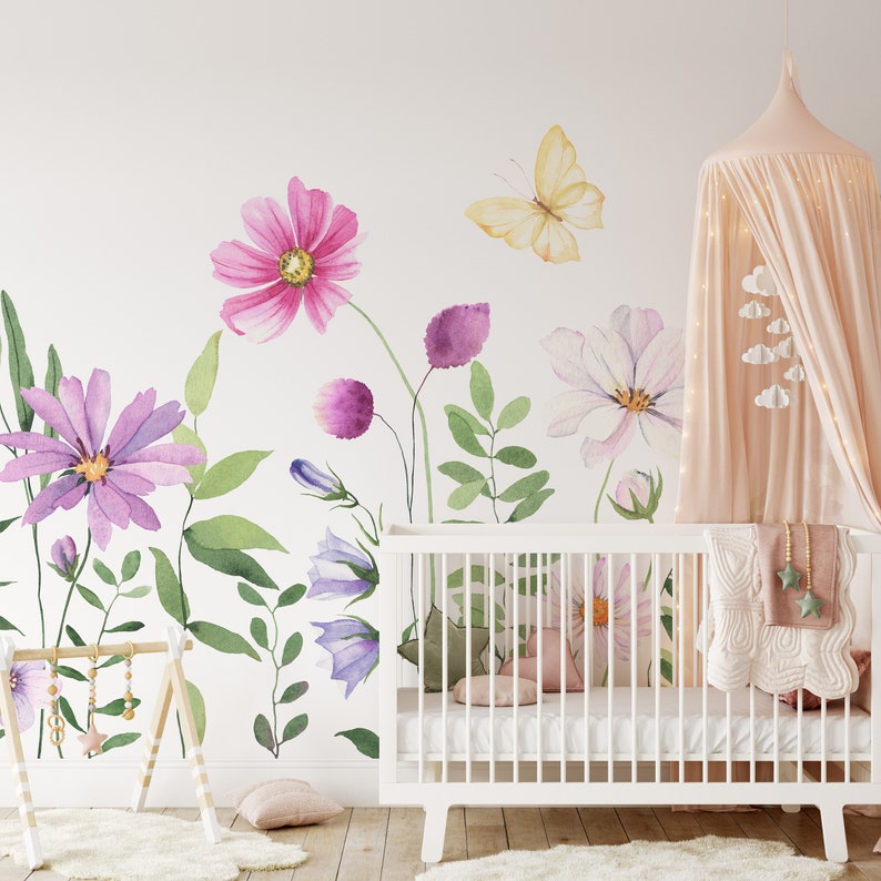 Watercolor Flowers Nursery Wallpaper - Pastel Wildflower Peel and Stick ...