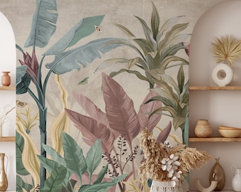 Tropical Banana Leaf Wallpaper, Banana Leaves Peel and Stick Wall Mural ...
