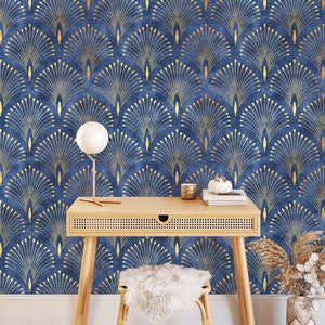 Blue Elegant Art Deco Wallpaper, Wall Mural, Repositionable, Peel and  Stick, Abstract Geometric Wallpaper, Wall Decor 