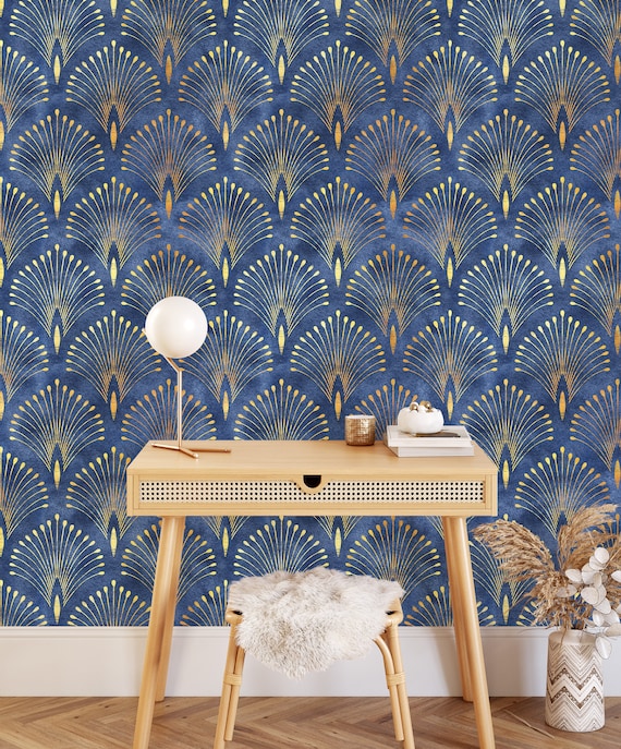 Blue and gold wallpaper patterns discount