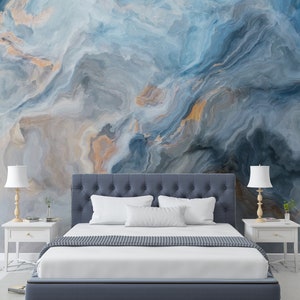 Abstract Marble Peel and Stick Dark Wallpaper - Self Adhesive Decor Mural Wallpaper - Blue Gray Alcohol Ink Removable Wall Decal CCM054