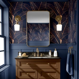 Dark Blue Banana Leaves Peel & Stick Wallpaper - Temporary Jungle Print Wall Cover  - Tropical Self Adhesive Removable Wall Mural CC318