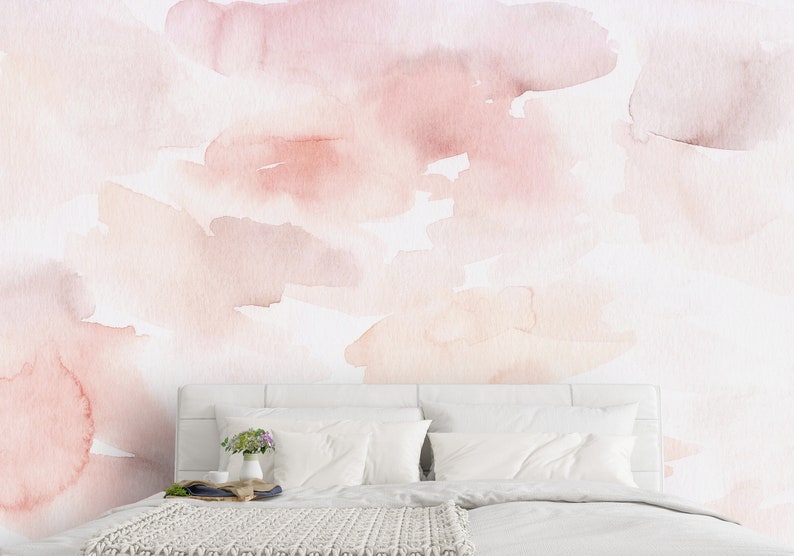 Pink Watercolor Peel and Stick Wallpaper Abstract Painting Etsy