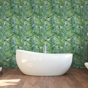 Watercolor Green Wallpaper - Tropical Palm Banana Leaves Peel and Stick Wall Mural CC162 image 3