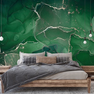 Green Alcohol Ink Paint Self Adhesive Wall Mural - Abstract Marble Peel and Stick Wallpaper - Watercolor Removable Wall Decor CCM026