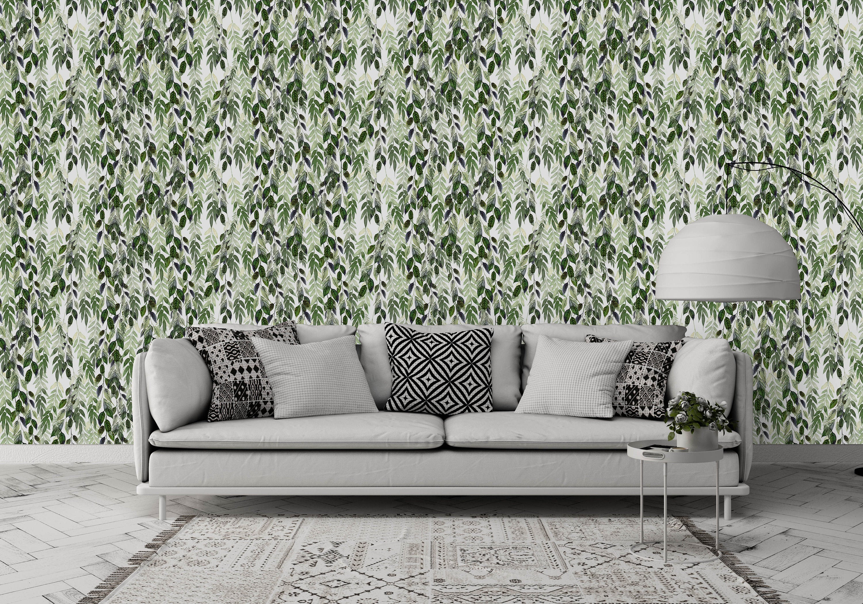 Peel and Stick Green Leaves Wallpaper - Self Adhesive Botanical Wall ...