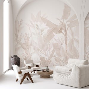 Beige Palm Leaves Peel & Stick Wall Mural - Tropical Jungle Self Adhesive Wallcover - Neutral Botanical Print Removable Wallpaper CCM194