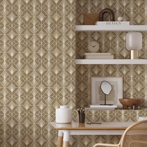 Pale Brown Gold Effect Art Deco Peel and Stick Wallpaper - Removable Luxury Wall Decal - Vintage Print Self Adhesive Wall Mural CC334