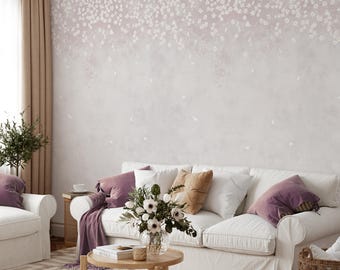 Blush Pink Sakura Floral Wall Mural - Cherry Blossom Nursery Bedroom Peel and Stick Wallpaper CCM217