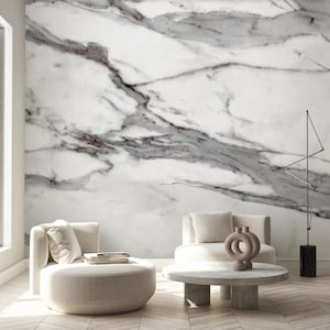 Gray Calacatta Marble Wall Mural - Abstract Stone Texture Vein Peel and Stick Wallpaper CCM198