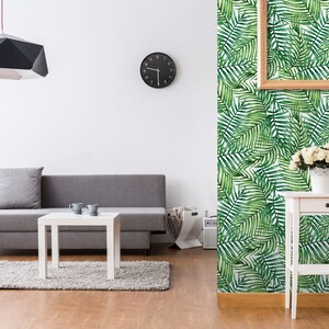 Watercolor Green Wallpaper - Tropical Palm Banana Leaves Peel and Stick Wall Mural CC162 image 2