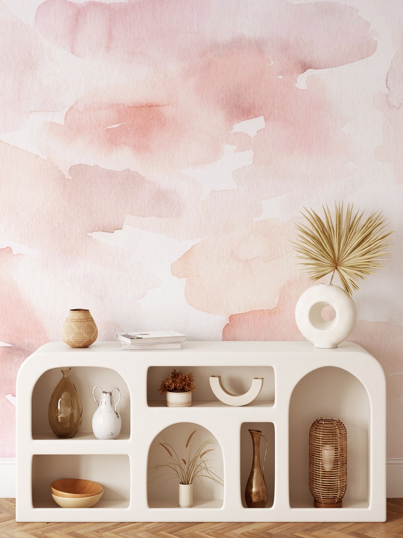 Pink Watercolor Peel and Stick Wallpaper Abstract Painting Etsy