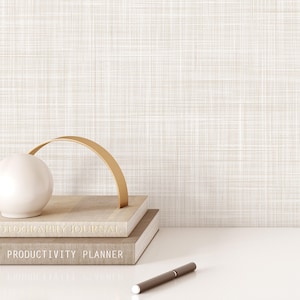 Beige Linen Texture Peel & Stick Wallpaper - Modern Style Self Adhesive Wall Decal - Neutral Minimalist Design Removable Wall Mural CC340