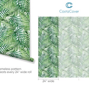 Watercolor Green Wallpaper - Tropical Palm Banana Leaves Peel and Stick Wall Mural CC162 image 5