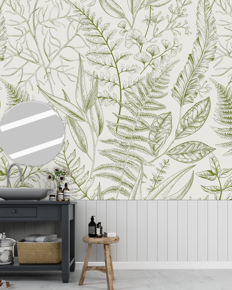 Fern Botanical Removable Mural Wallpaper Light Greenery Self Adhesive Wall Decor Peel and Stick Wallpaper Temporary Decal CCM082 Bild 4