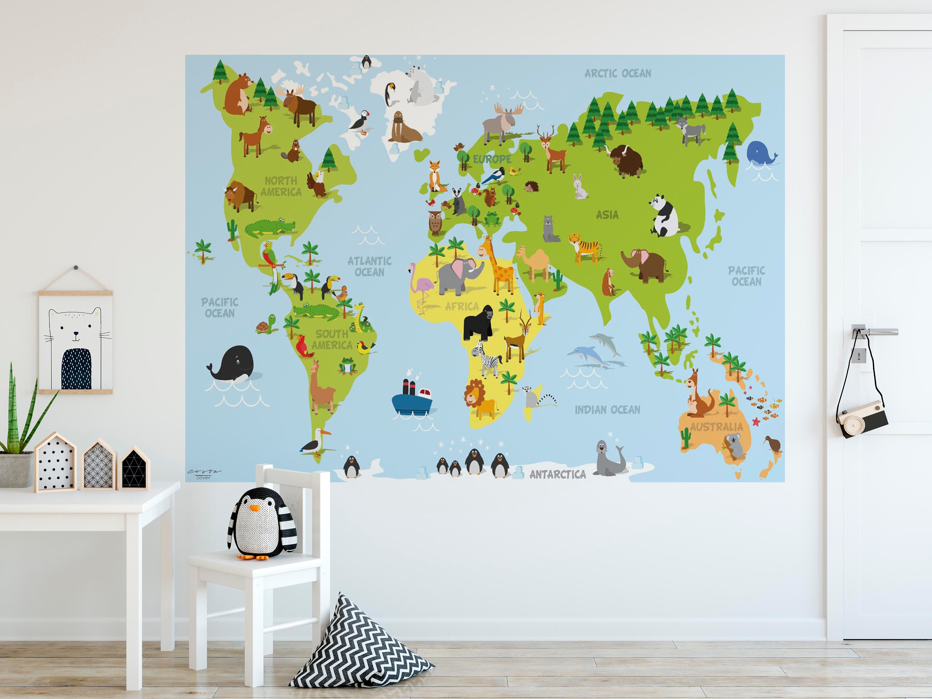 Cartoon World Map Self Adhesive Vinyl Wall Stickers For Children Kids Bedroom Cartoon World Map Self Adhesive Vinyl Wall Stickers For Children Kids Bedroom