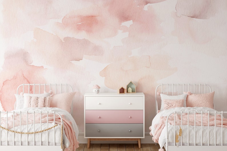 Pink Watercolor Peel and Stick Wallpaper Abstract Painting Etsy