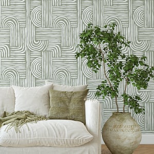 Green Olive Boho Style Self Adhesive Wallpaper - Peel and Stick Modern Mural -  Scandinavian Design Removable Temporary Wall Decal CC276