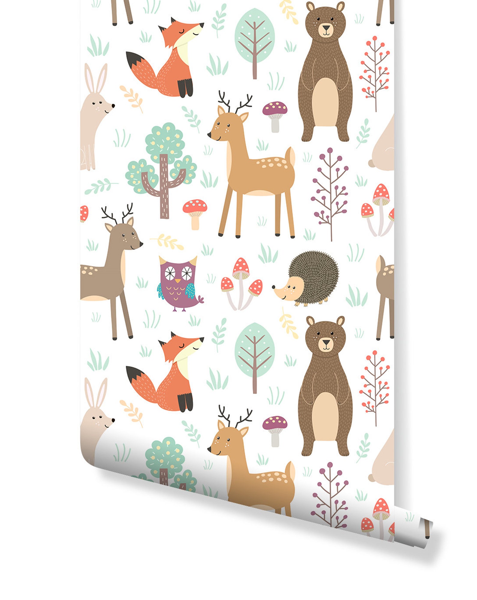 Forest Animals Removable Wallpaper Nursery Woodland Self Etsy