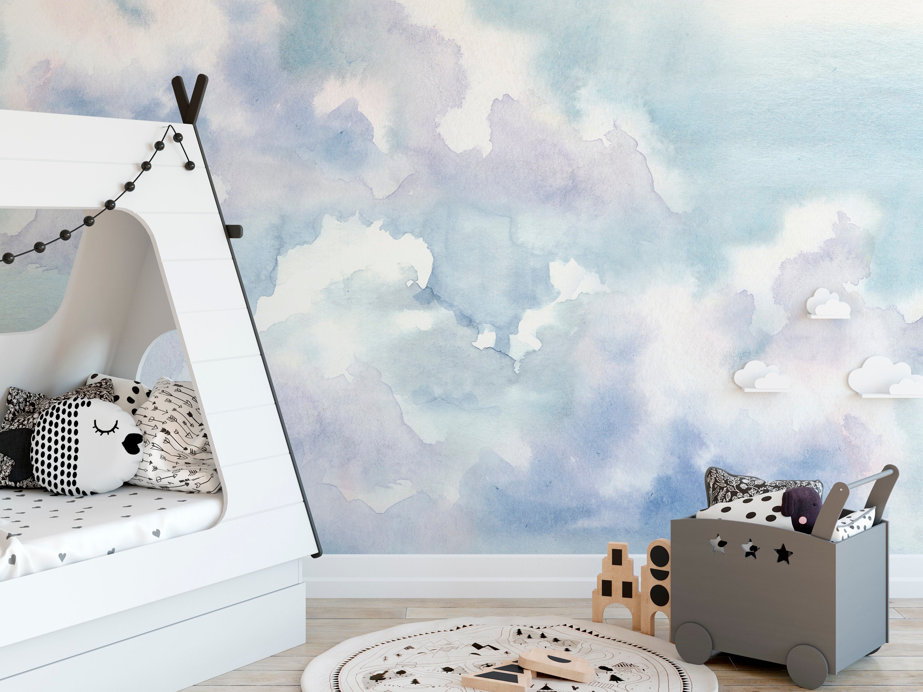 Watercolor Blue Sky Peel and Stick Wallpaper Self Adhesive Etsy