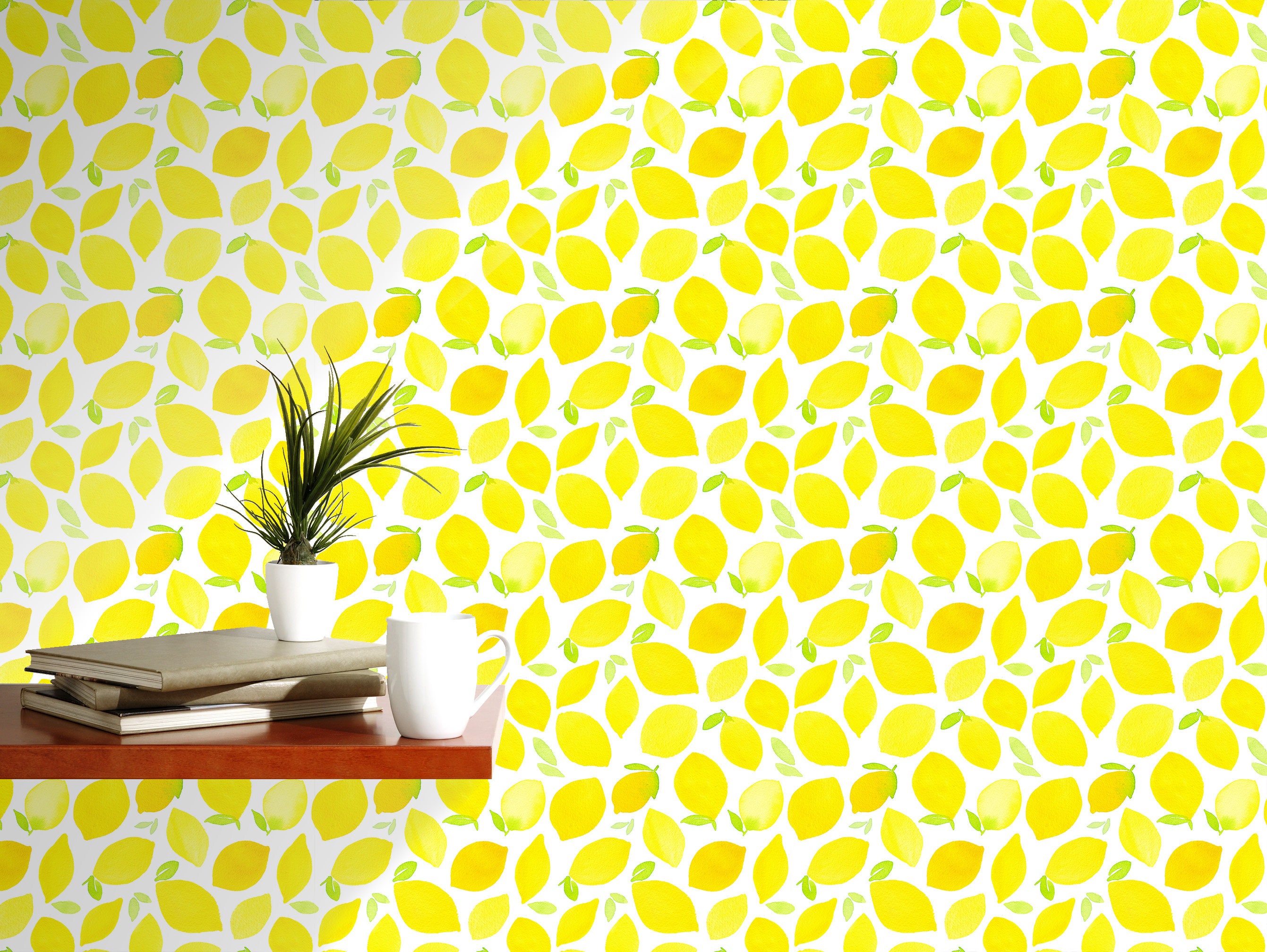Yellow Lemon Peel and Stick Wallpaper Watercolor Self - Etsy