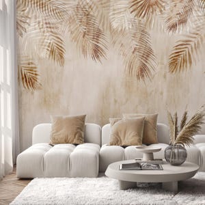 Beige Banana Leaves Wall Mural - Palm Leaf Tropical Peel and Stick Boho Wallpaper CCM200