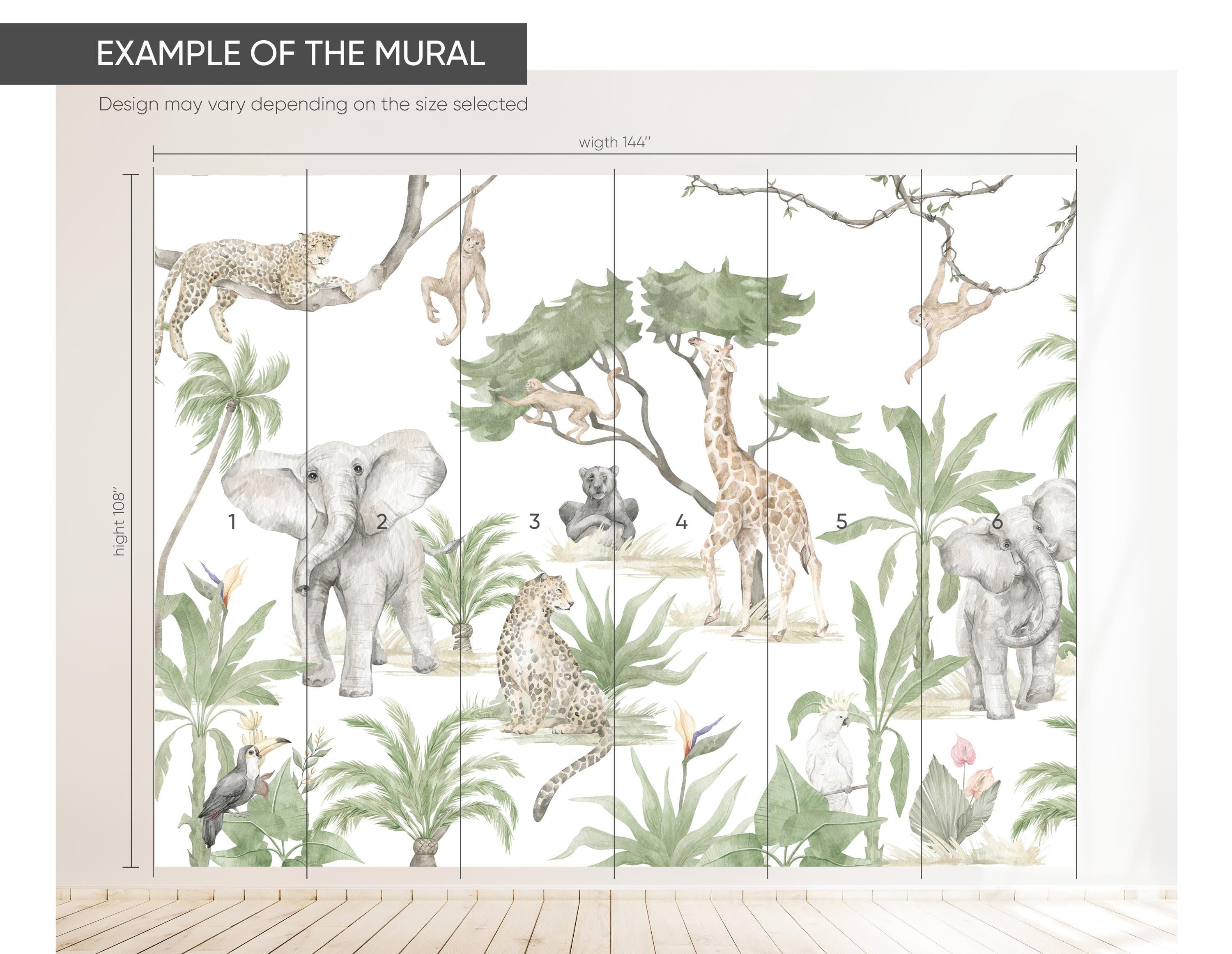 Safari Animals Wall Mural - Nursery Giraffe Jungle Palms Peel and Stick ...