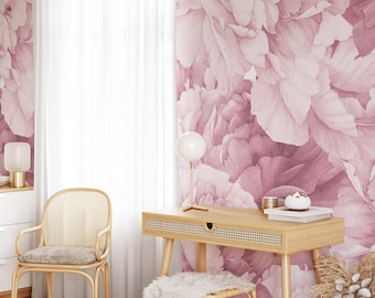 Peony Floral Wallpaper with Dusty Pink Blush Flowers CCM025