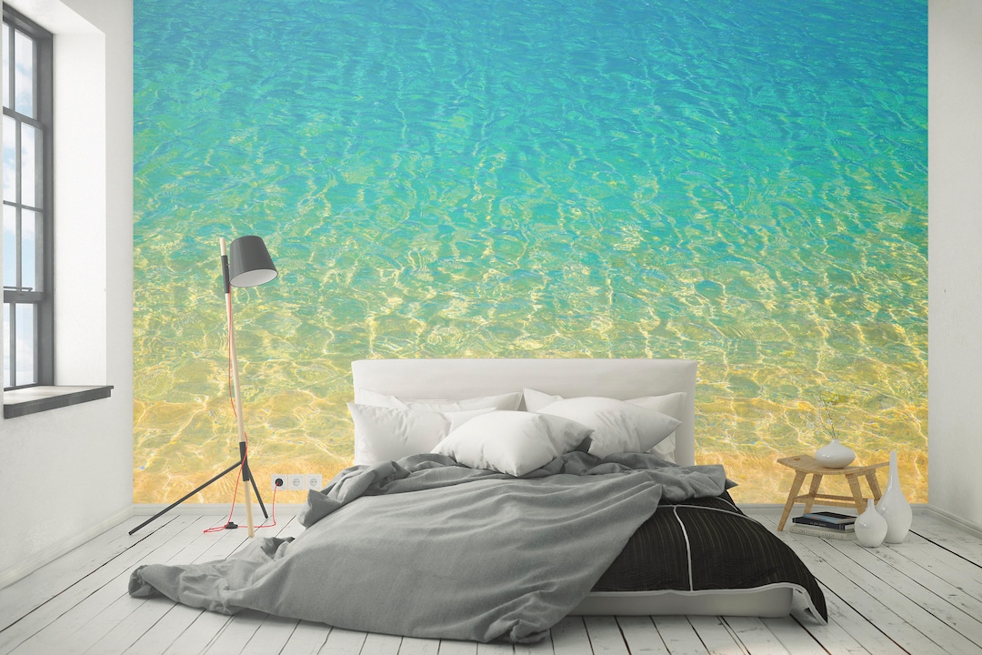 Ocean Beach Peel and Stick Wall Mural - Blue Water Shoreline Gradient ...