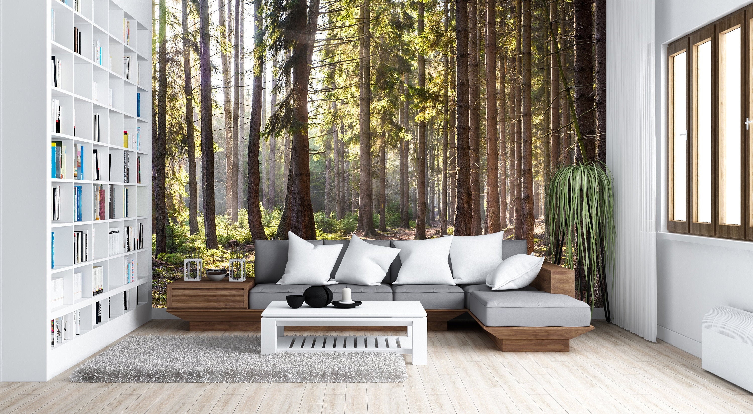 Home & Garden 3D Sunshine Outdoor Green Tree Selfadhesive Murals Wallpaper for Family Beauty