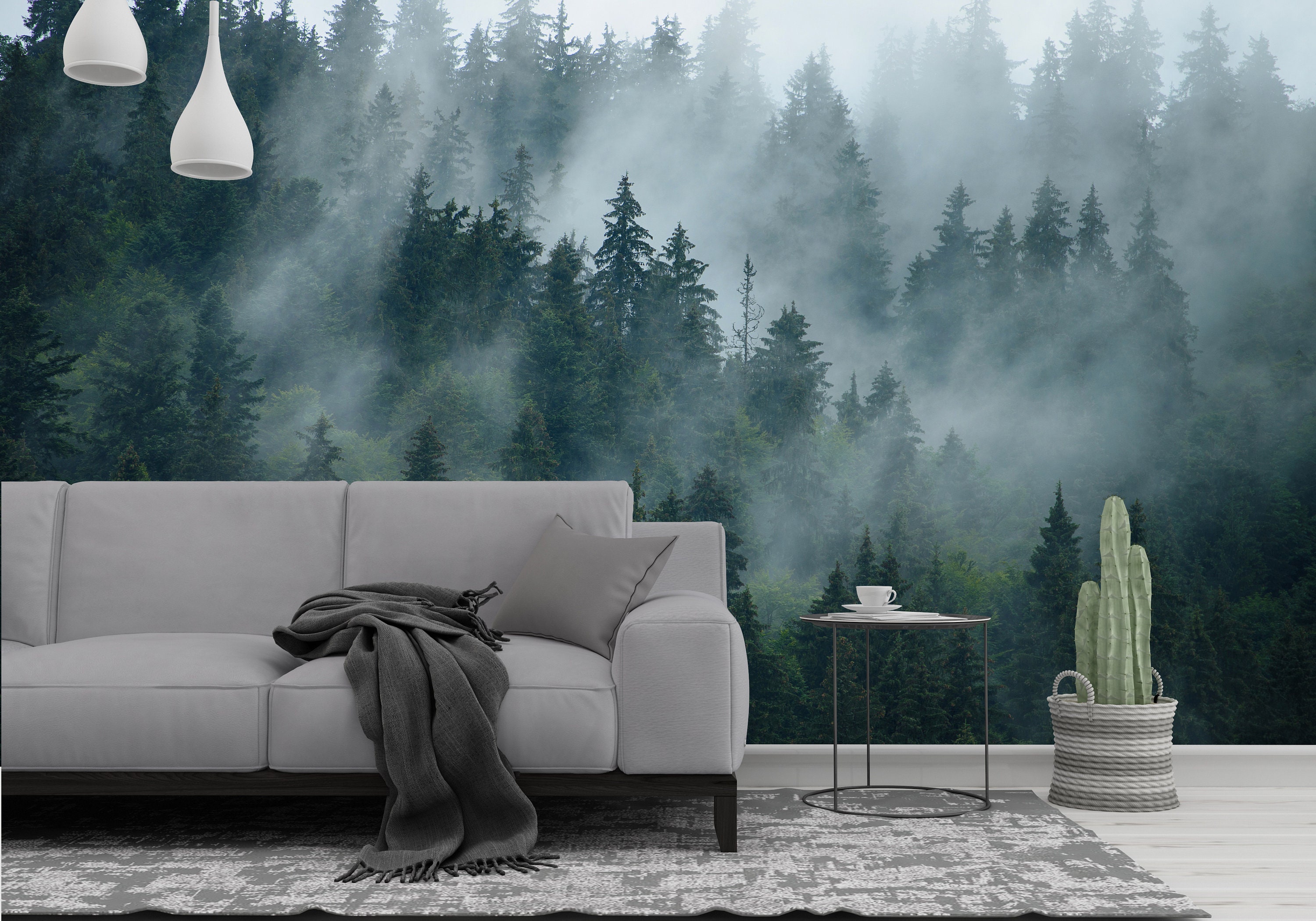 Misty Forest Removable Wall Mural Foggy Firs Self Adhesive Etsy