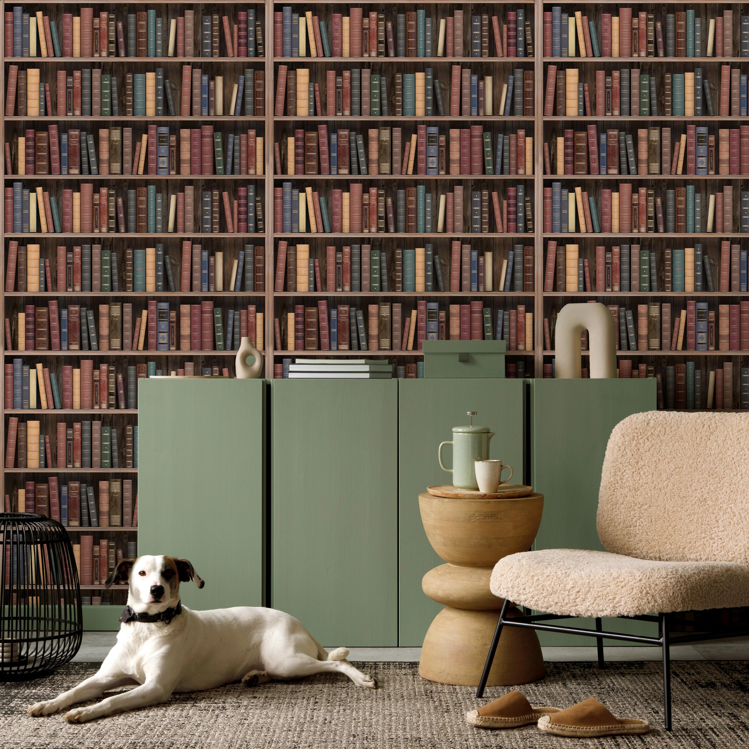 Library Bookshelves Wallpaper - Vintage Book Pattern Retro Peel and ...