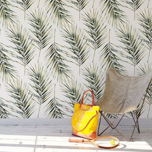 Tropical Green Peel and Stick Wallpaper - Exotic Palm Leaves Removable Wall Decal - Self Adhesive Jungle Wall Decor Mural - Temporary CC030