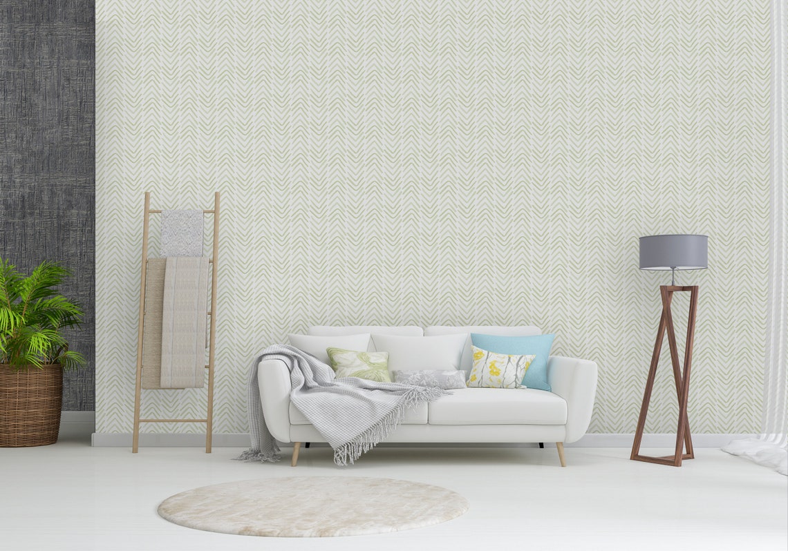 Peel and Stick Green Chevron Wallpaper self Adhesive - Etsy