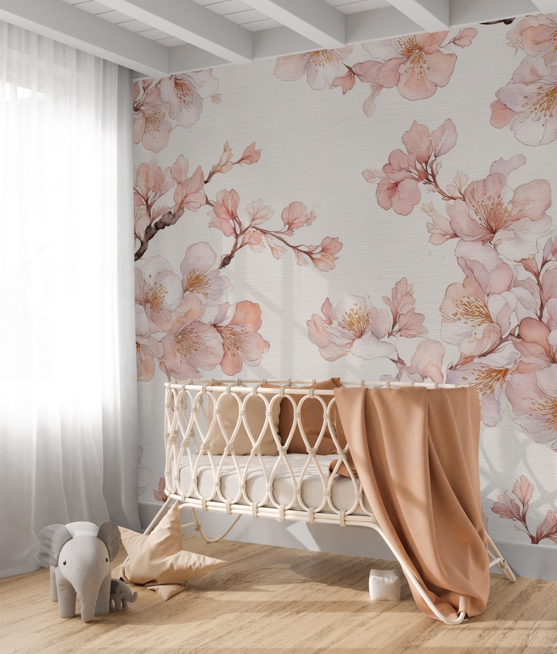 Blush Cherry Blossom Wallpaper With Pink Botanical Floral Flowers CG008 ...