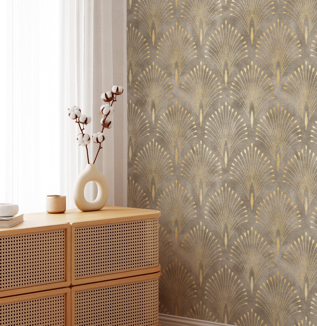 Brown Gold Effect Art Deco Self Adhesive Wallpaper Removable Luxury