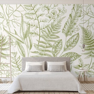 Fern Botanical Removable Mural Wallpaper Light Greenery Self Adhesive Wall Decor Peel and Stick Wallpaper Temporary Decal CCM082 image 5