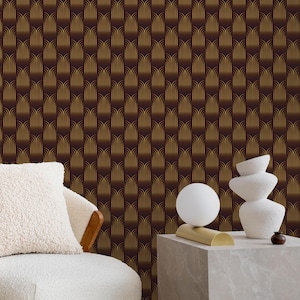 Burgundy Gold Effect Art Deco Peel and Stick Wallpaper - Removable Luxury Wall Decal - Vintage Print Self Adhesive Wall Mural CC322