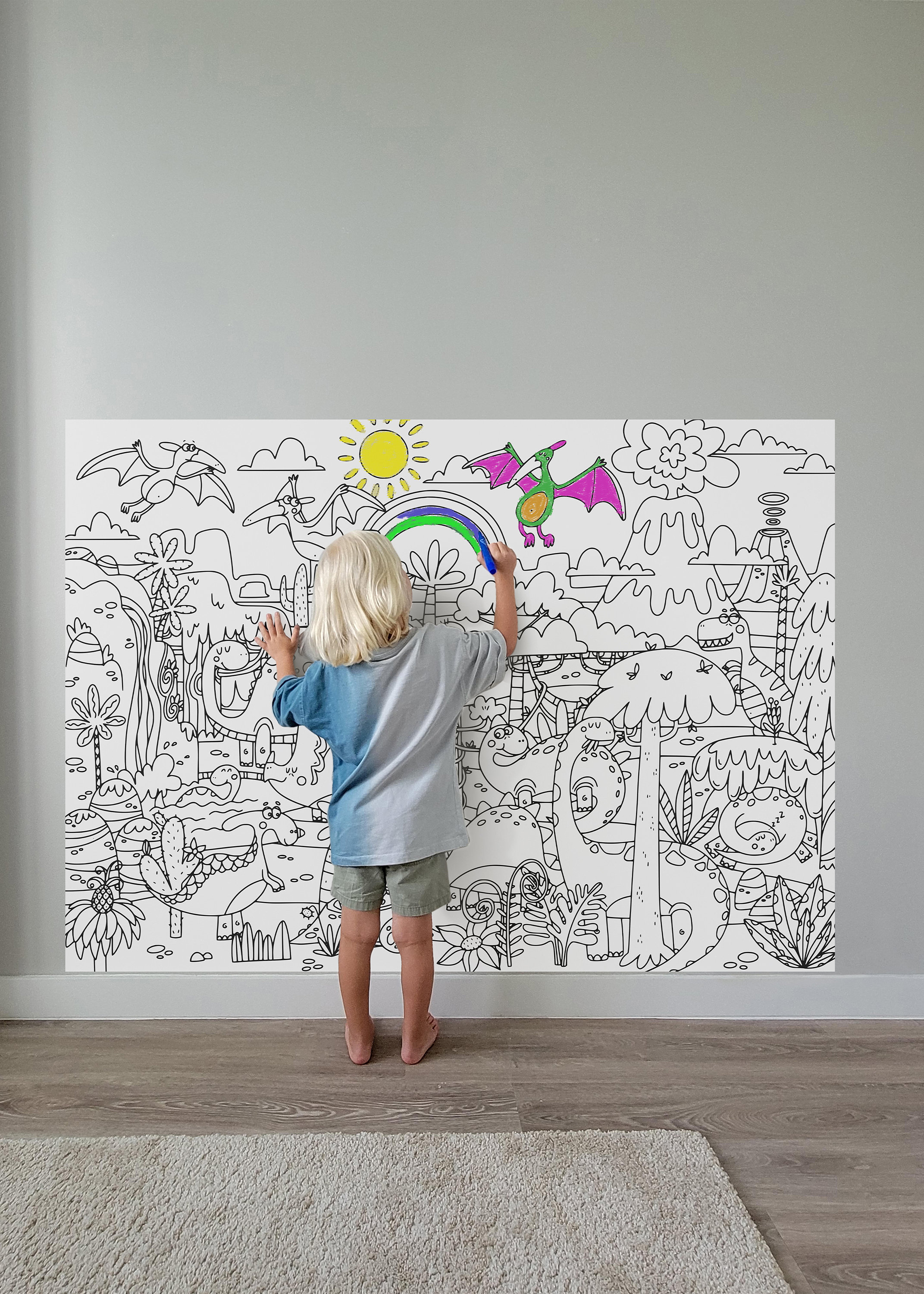 Kid Nursery Wild Animal Dino Mural Dibujo para colorear - Etsy México