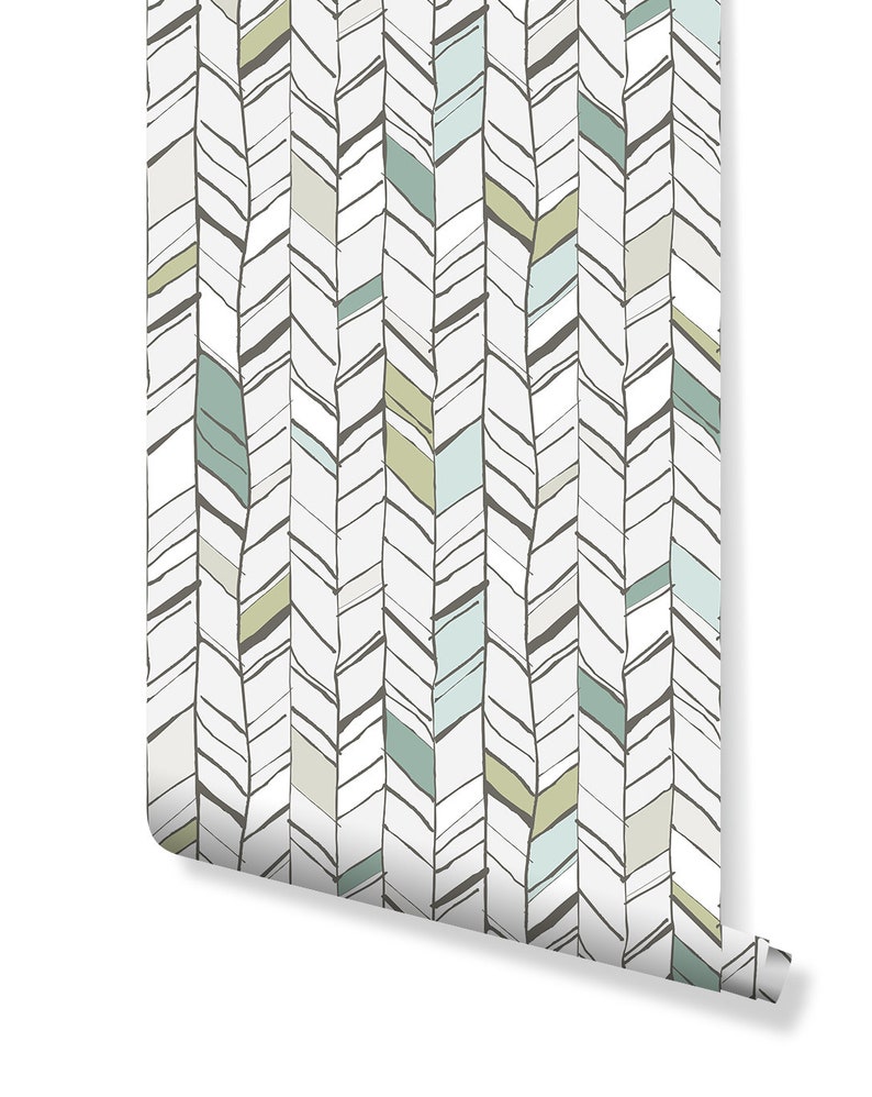 Peel and Stick Hand Drawn Chevron Wall Accent Wall Paper Self Adhesive