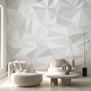 White & Gray Geometric Peel and Stick Wall Mural - Removable Self Adhesive Triangle Wall Decal - Temporary Diamond Abstract Wallpaper CCM165